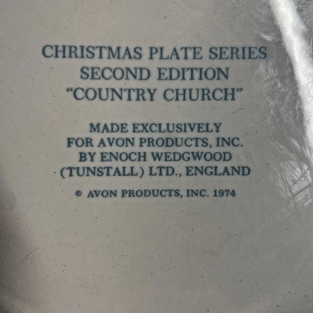 Avon Christmas Plate 1974 Country Church Second Edition Enoch Wedgwood Collectib